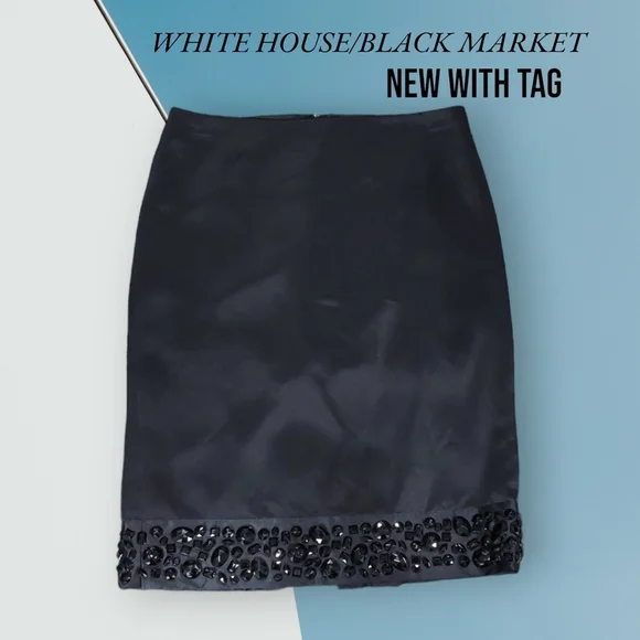 White House Black Market Cocktail Rhinestone Pencil Skirt Sz 0 Designer Fit - Picture 9 of 9
